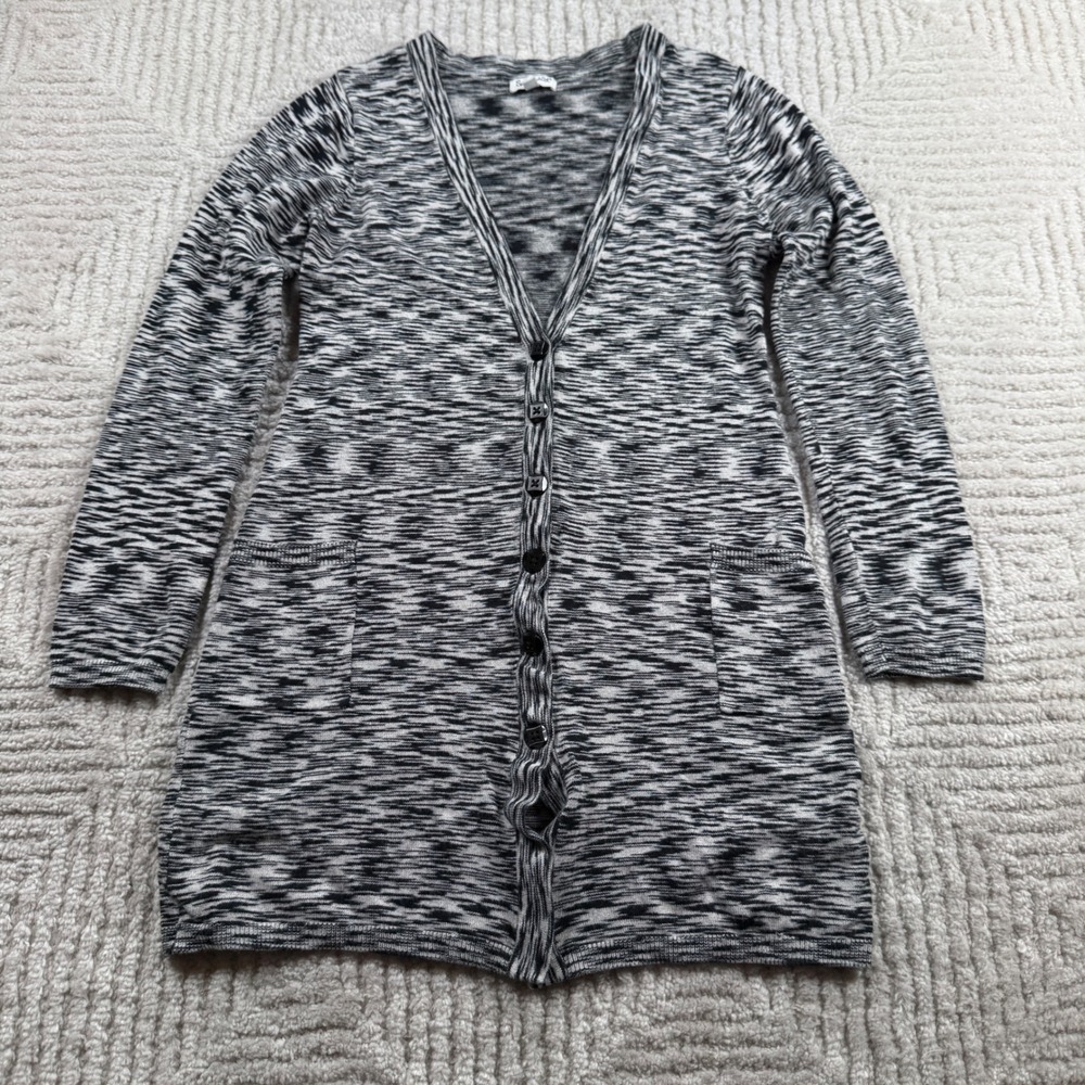 Splendid Cardigan Girls 7/8 Black White Space Dye Longline Button Front Sweater